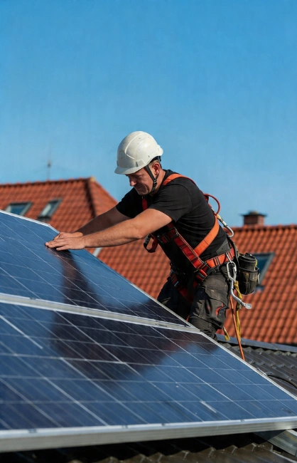 Solar panel installation on residential roof in Los Angeles by 5 Star Contractor LA